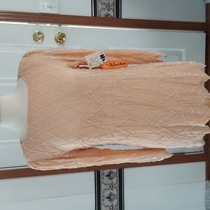 Elegant Peach Beaded Long-Sleeve Blouse